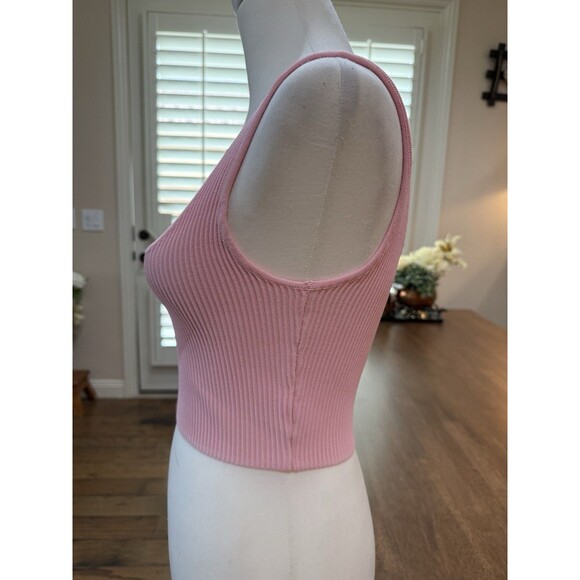 White Fox Pink Ribbed Knit Crop Tank Top Small | Y2K Minimalist Sleeveless - Picture 3 of 8